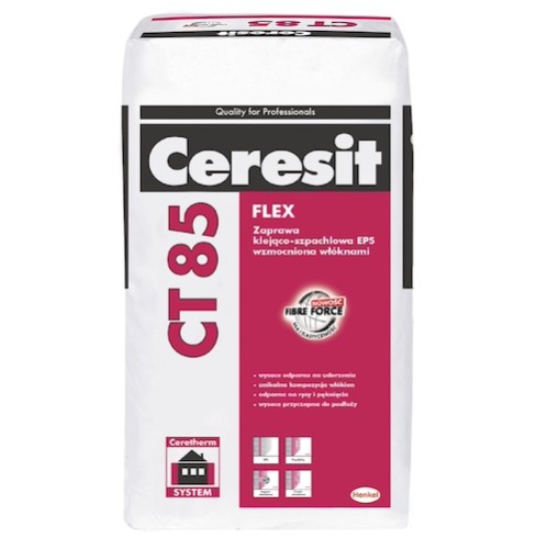 Ceresit CT85 Flex Zaprawa Klejąca-Szpachlowa Wzmocniona Włóknami do Mocowania Płyt Styropianowych - 25kg