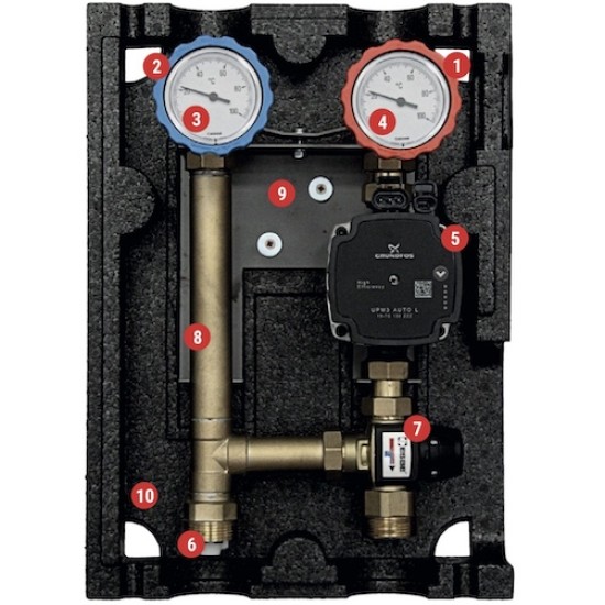Dwudrogowa Grupa Pompowa do C.O. z Pompą GRUNDFOS UPM3 AUTO 15-70 - z Termostatycznym Zaworem Mieszającym