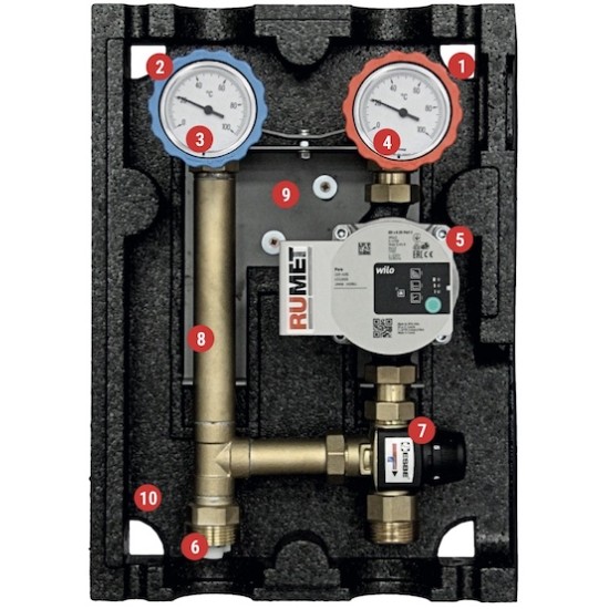 Dwudrogowa Grupa Pompowa do C.O. z Pompą WILO PARA 15/6-43/SC - z Termostatycznym Zaworem Mieszającym