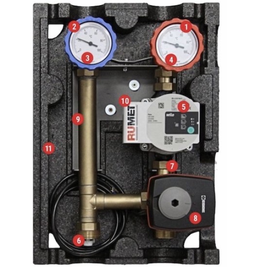 Dwudrogowa Grupa Pompowa do C.O. z Pompą WILO PARA 15/6-43/SC - z Termostatycznym Zaworem Mieszającym i Siłownikiem Obrotowym